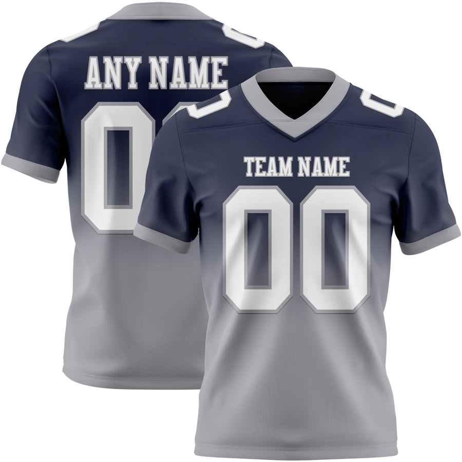 Custom Navy White-Gray Authentic Fade Fashion Football Jersey