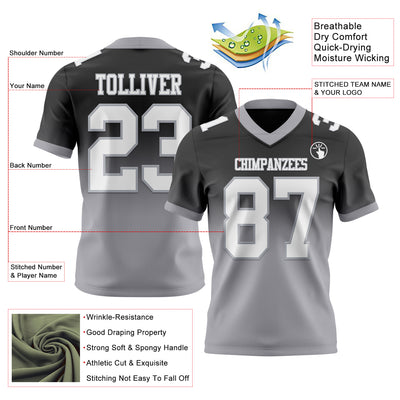 Custom Black White-Gray Authentic Fade Fashion Football Jersey