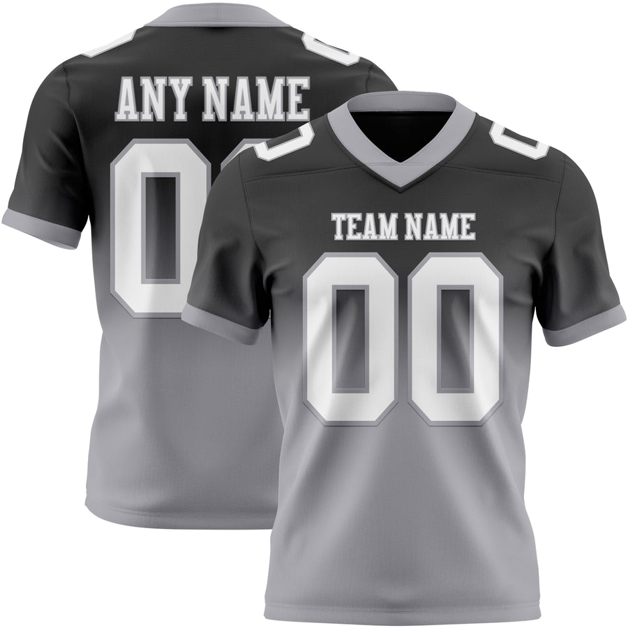 Custom Black White-Gray Authentic Fade Fashion Football Jersey