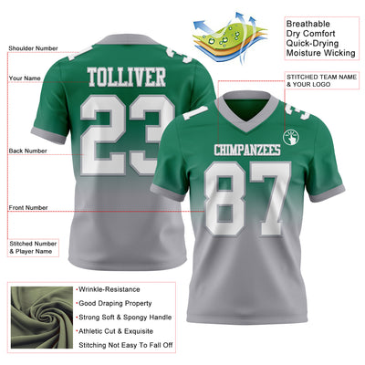 Custom Kelly Green White-Gray Authentic Fade Fashion Football Jersey
