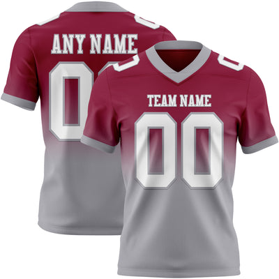 Custom Maroon White-Gray Authentic Fade Fashion Football Jersey