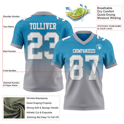 Custom Panther Blue White-Gray Authentic Fade Fashion Football Jersey