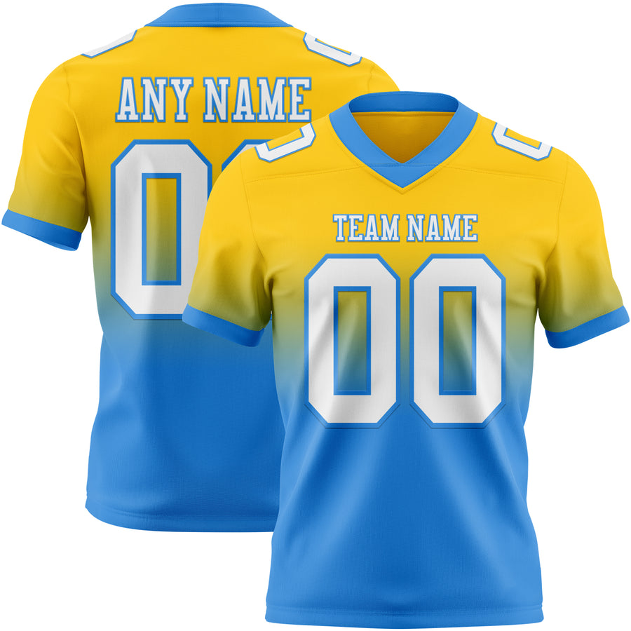 Custom Yellow White-Powder Blue Authentic Fade Fashion Football Jersey