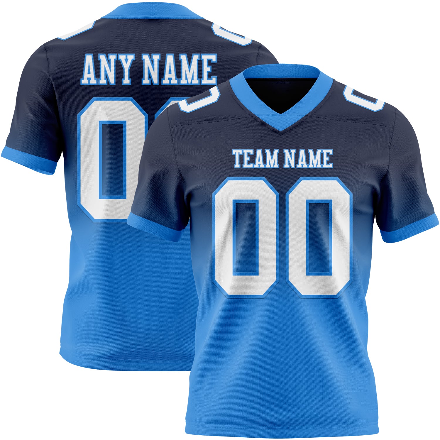 Custom Navy White-Powder Blue Authentic Fade Fashion Football Jersey