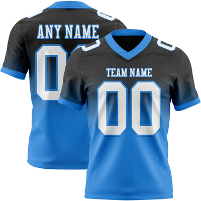 Custom Black White-Powder Blue Authentic Fade Fashion Football Jersey