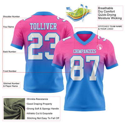 Custom Pink White-Powder Blue Authentic Fade Fashion Football Jersey