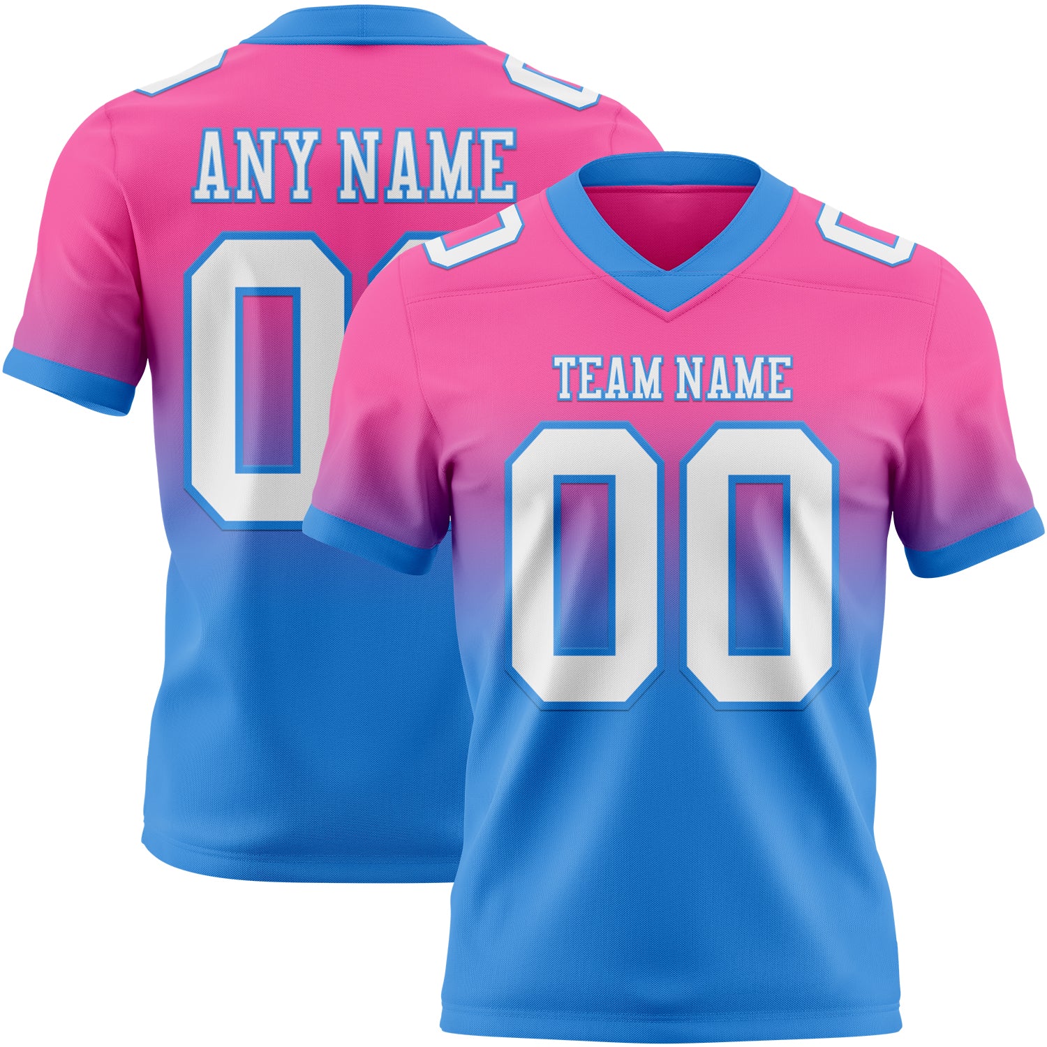 Custom Pink White-Powder Blue Authentic Fade Fashion Football Jersey