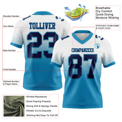 Custom White Navy-Panther Blue Authentic Fade Fashion Football Jersey