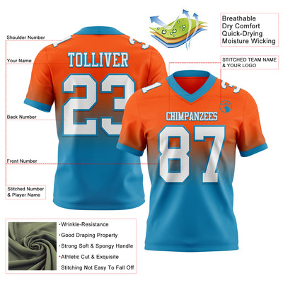 Custom Orange White-Panther Blue Authentic Fade Fashion Football Jersey