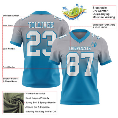 Custom Gray White-Panther Blue Authentic Fade Fashion Football Jersey