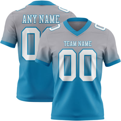 Custom Gray White-Panther Blue Authentic Fade Fashion Football Jersey