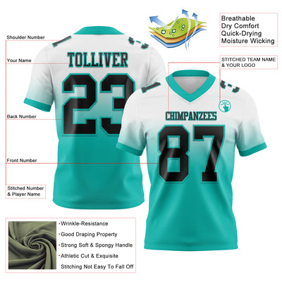 Custom White Black-Aqua Authentic Fade Fashion Football Jersey