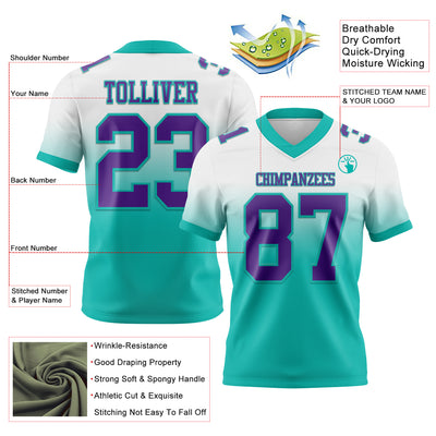 Custom White Purple-Aqua Authentic Fade Fashion Football Jersey