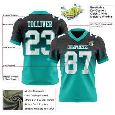 Custom Black White-Aqua Authentic Fade Fashion Football Jersey