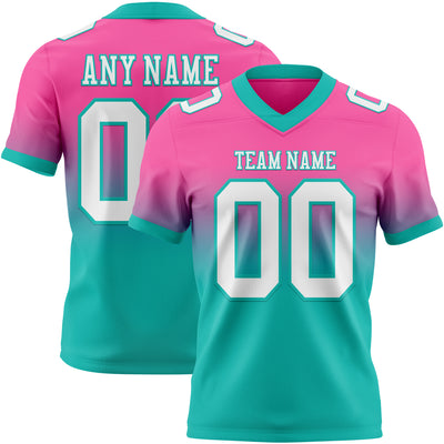 Custom Pink White-Aqua Authentic Fade Fashion Football Jersey