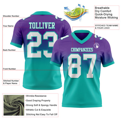 Custom Purple White-Aqua Authentic Fade Fashion Football Jersey