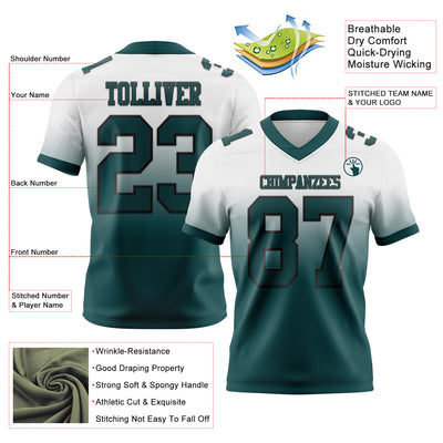 Custom White Midnight Green-Black Authentic Fade Fashion Football Jersey