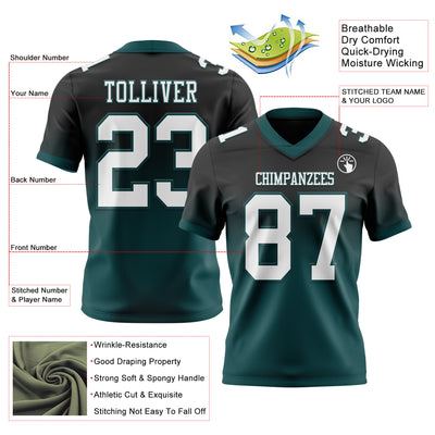 Custom Black White-Midnight Green Authentic Fade Fashion Football Jersey