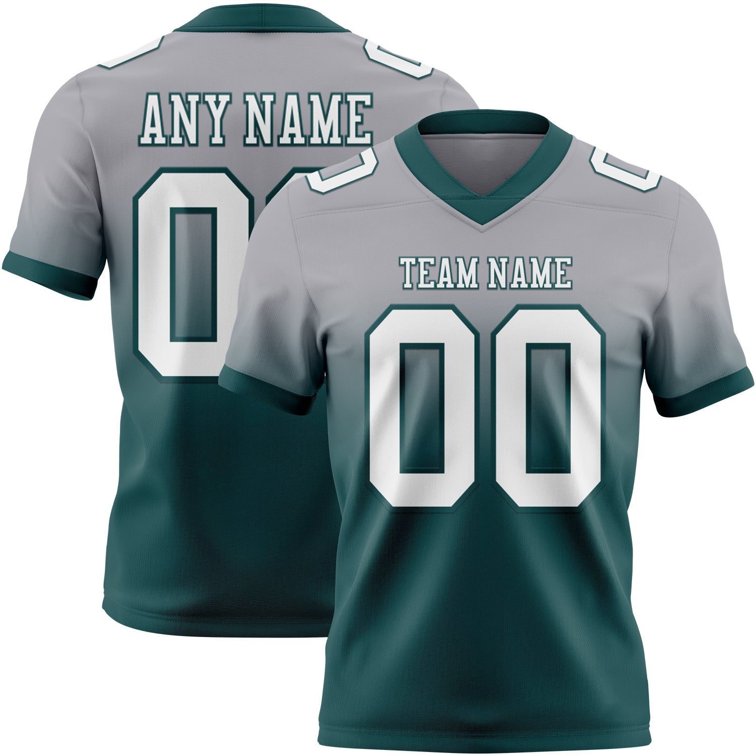 Custom Gray White-Midnight Green Authentic Fade Fashion Football Jersey