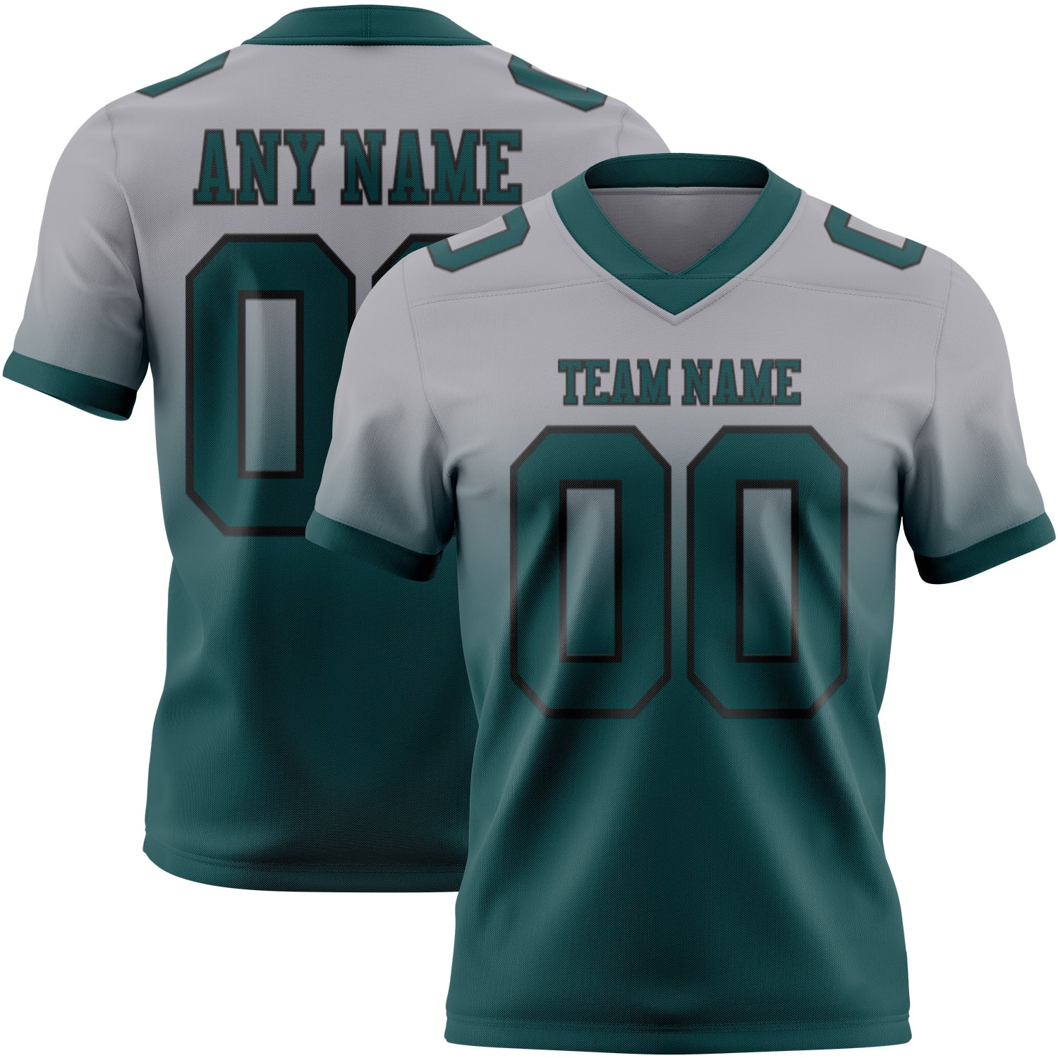 Custom Gray Midnight Green-Black Authentic Fade Fashion Football Jersey