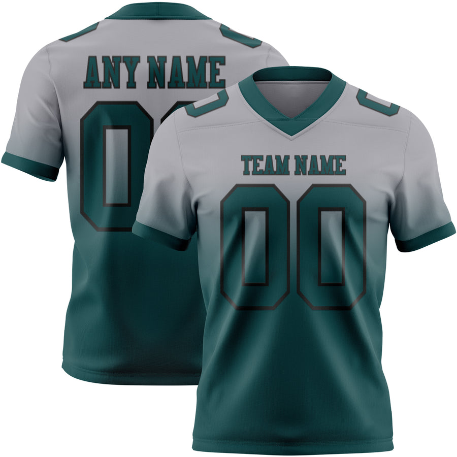 Custom Gray Midnight Green-Black Authentic Fade Fashion Football Jersey