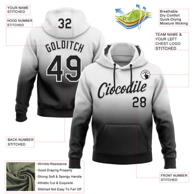 Custom Stitched White Black Fade Fashion Sports Pullover Sweatshirt Hoodie