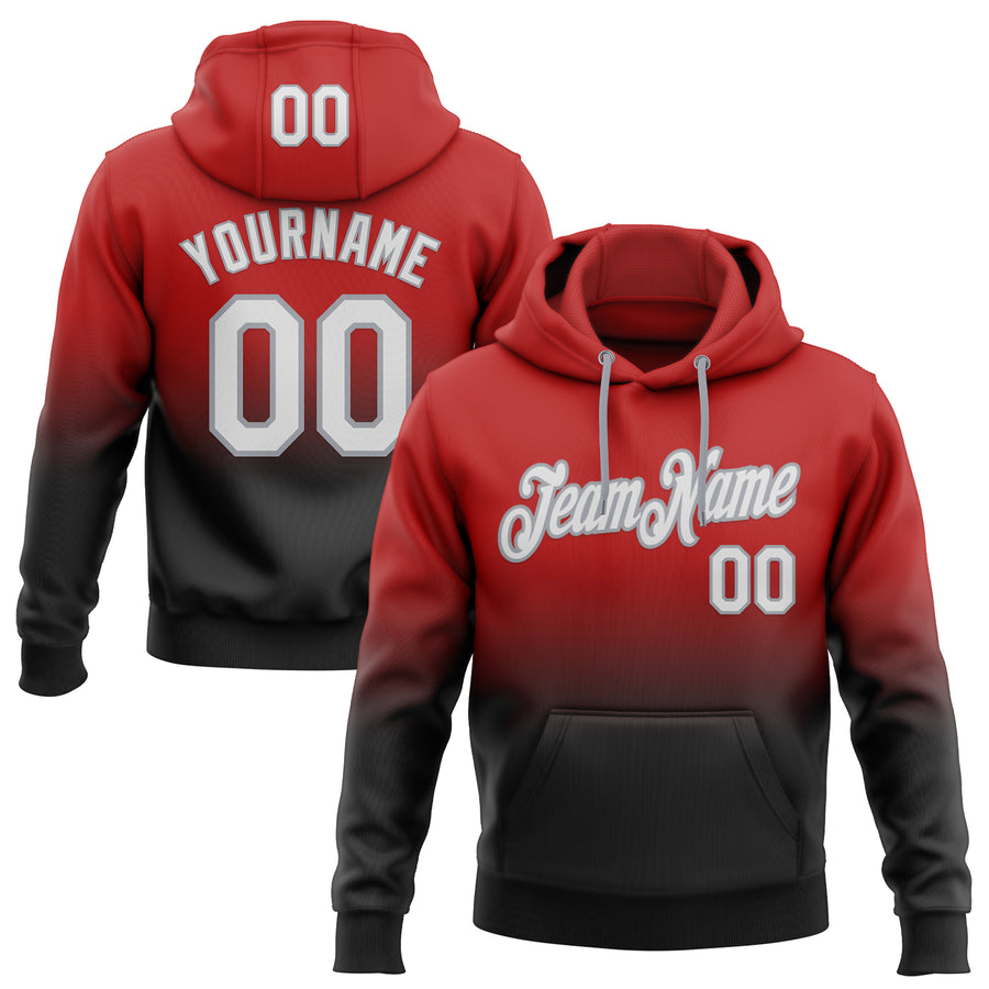 Custom Stitched Red White Black-Gray Fade Fashion Sports Pullover Sweatshirt Hoodie
