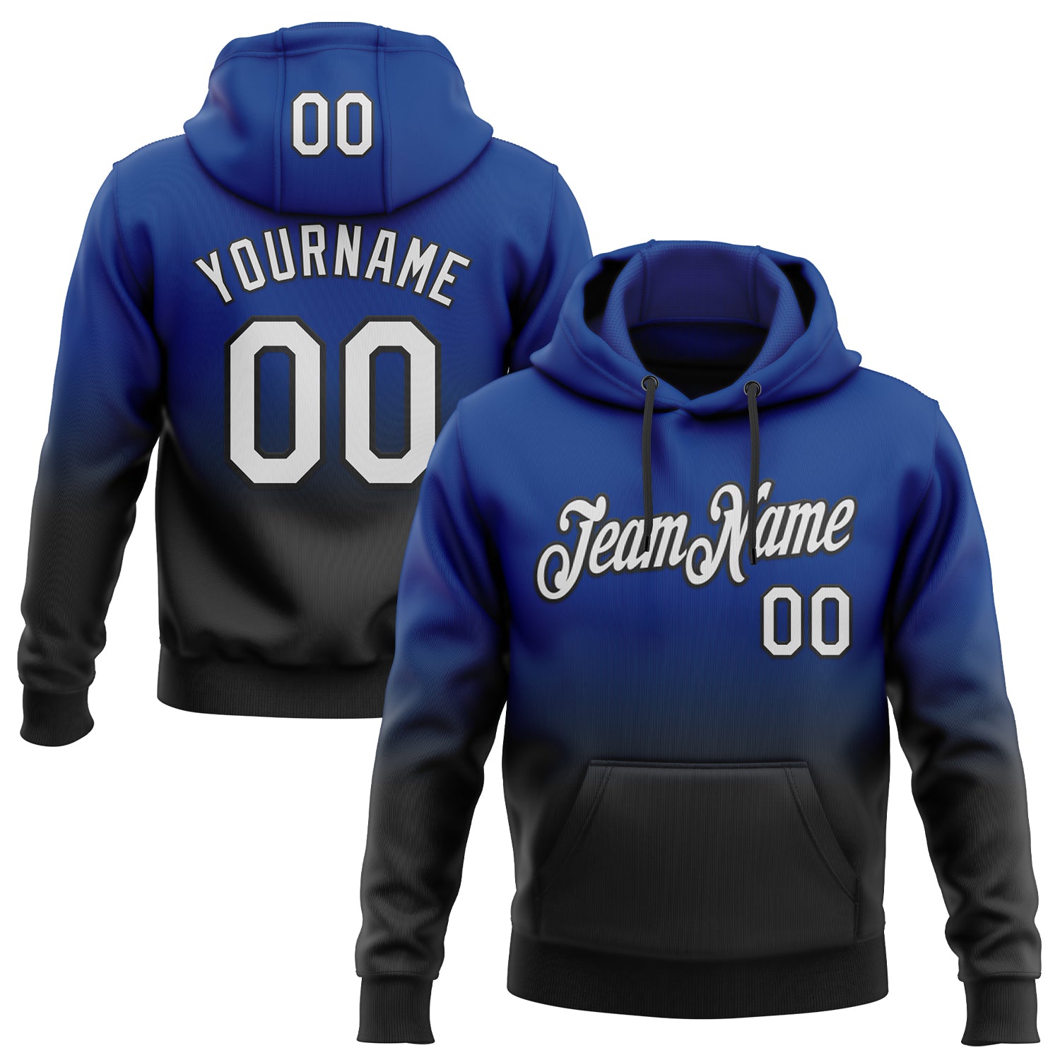 Custom Stitched Royal White-Black Fade Fashion Sports Pullover Sweatshirt Hoodie