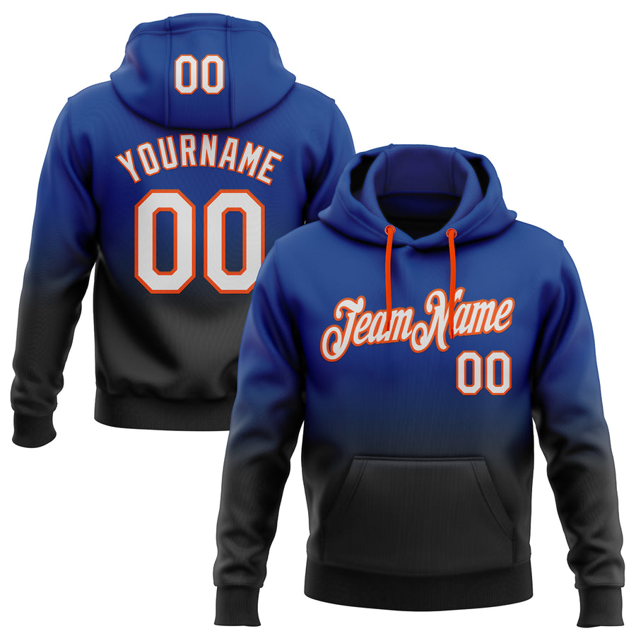 Custom Stitched Royal White Black-Orange Fade Fashion Sports Pullover Sweatshirt Hoodie