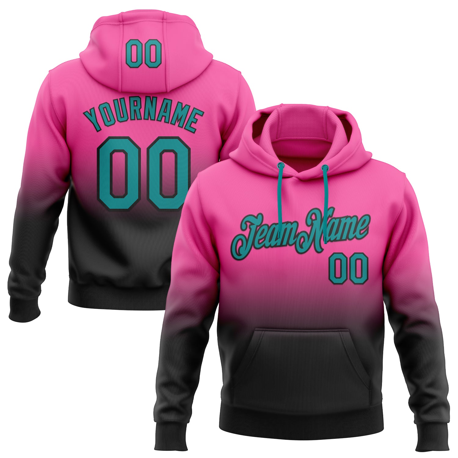 Custom Stitched Pink Teal-Black Fade Fashion Sports Pullover Sweatshirt Hoodie
