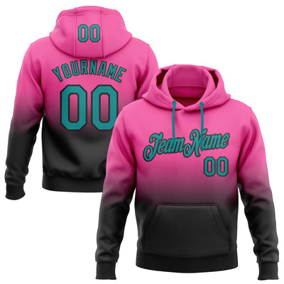 Custom Stitched Pink Teal-Black Fade Fashion Sports Pullover Sweatshirt Hoodie