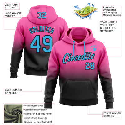 Custom Stitched Pink Sky Blue-Black Fade Fashion Sports Pullover Sweatshirt Hoodie