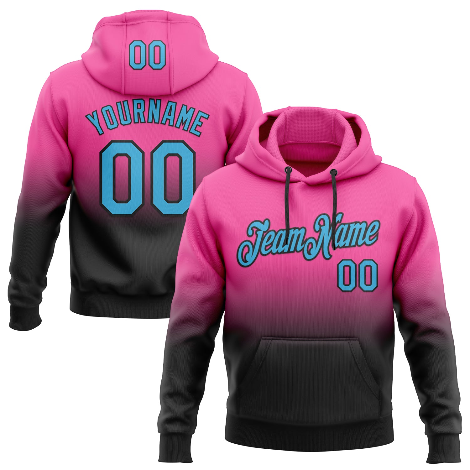 Custom Stitched Pink Sky Blue-Black Fade Fashion Sports Pullover Sweatshirt Hoodie