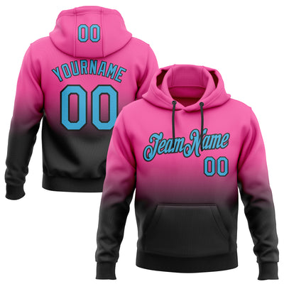 Custom Stitched Pink Sky Blue-Black Fade Fashion Sports Pullover Sweatshirt Hoodie