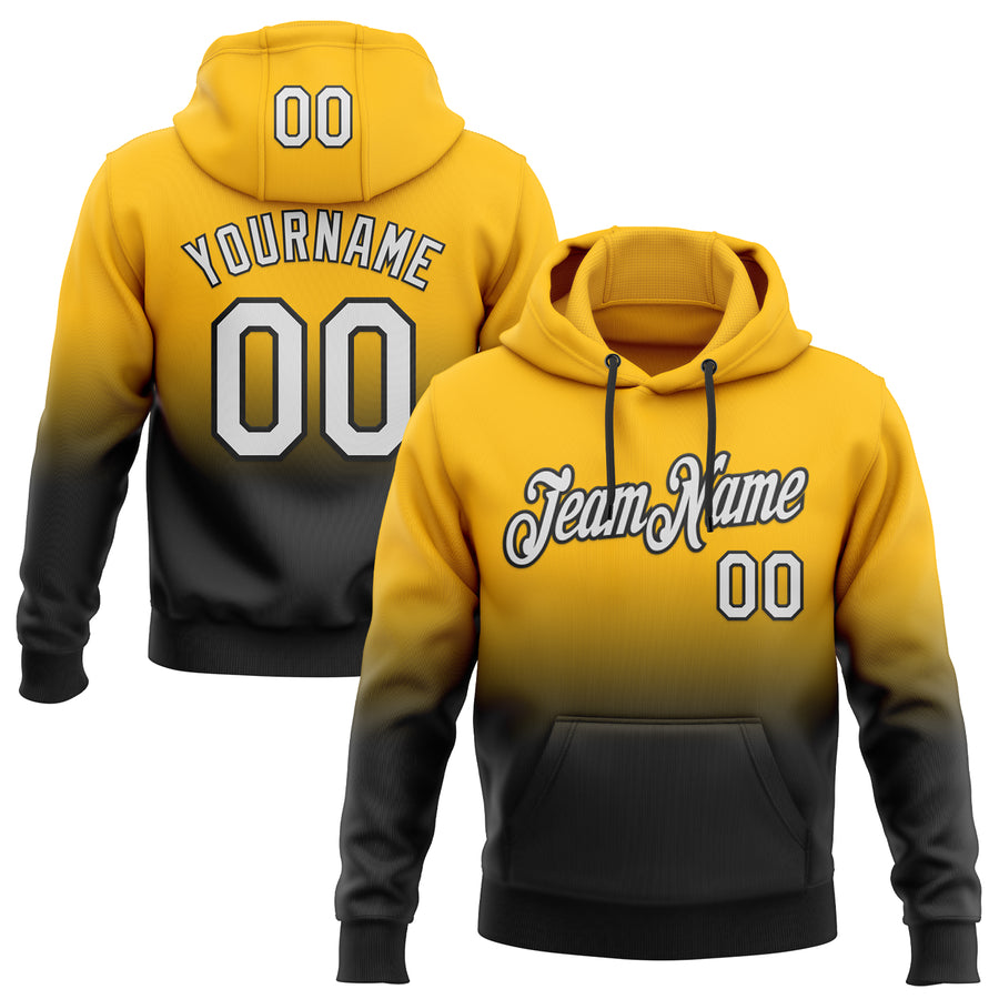 Custom Stitched Gold White-Black Fade Fashion Sports Pullover Sweatshirt Hoodie