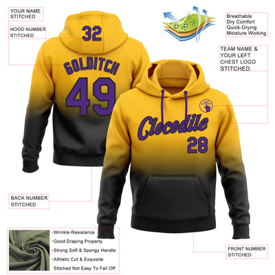 Custom Stitched Gold Purple-Black Fade Fashion Sports Pullover Sweatshirt Hoodie