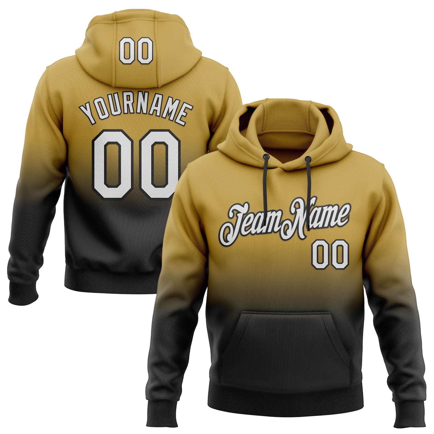 Custom Stitched Old Gold White-Black Fade Fashion Sports Pullover Sweatshirt Hoodie