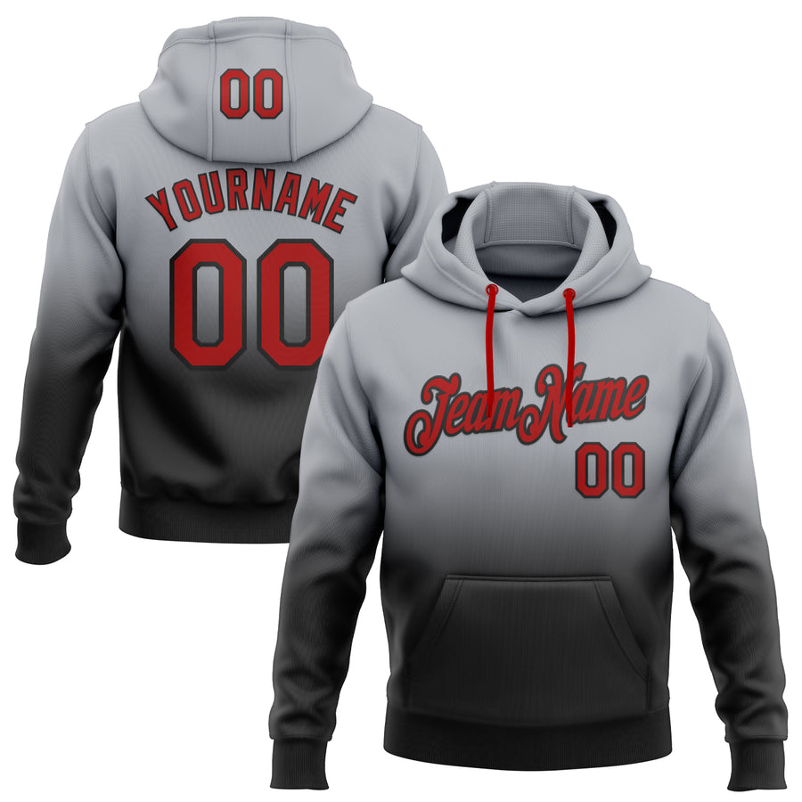 Custom Stitched Gray Red-Black Fade Fashion Sports Pullover Sweatshirt Hoodie