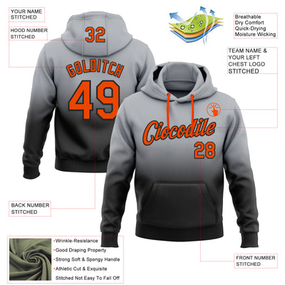 Custom Stitched Gray Orange-Black Fade Fashion Sports Pullover Sweatshirt Hoodie