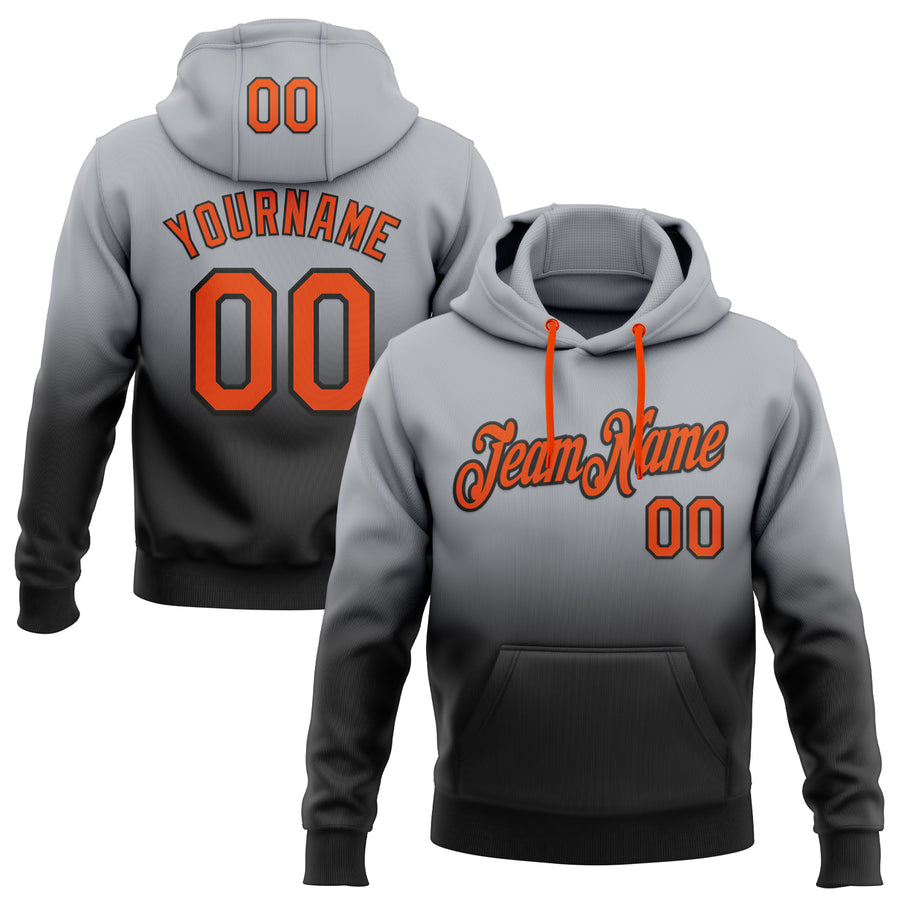 Custom Stitched Gray Orange-Black Fade Fashion Sports Pullover Sweatshirt Hoodie
