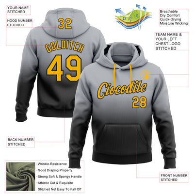 Custom Stitched Gray Gold-Black Fade Fashion Sports Pullover Sweatshirt Hoodie