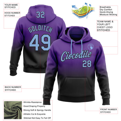 Custom Stitched Purple Light Blue-Black Fade Fashion Sports Pullover Sweatshirt Hoodie