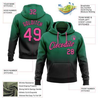 Custom Stitched Kelly Green Pink-Black Fade Fashion Sports Pullover Sweatshirt Hoodie