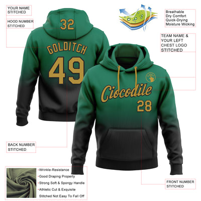 Custom Stitched Kelly Green Old Gold-Black Fade Fashion Sports Pullover Sweatshirt Hoodie