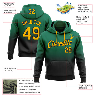 Custom Stitched Kelly Green Gold-Black Fade Fashion Sports Pullover Sweatshirt Hoodie