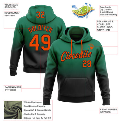 Custom Stitched Kelly Green Orange-Black Fade Fashion Sports Pullover Sweatshirt Hoodie
