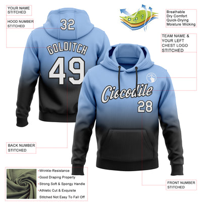 Custom Stitched Light Blue White-Black Fade Fashion Sports Pullover Sweatshirt Hoodie