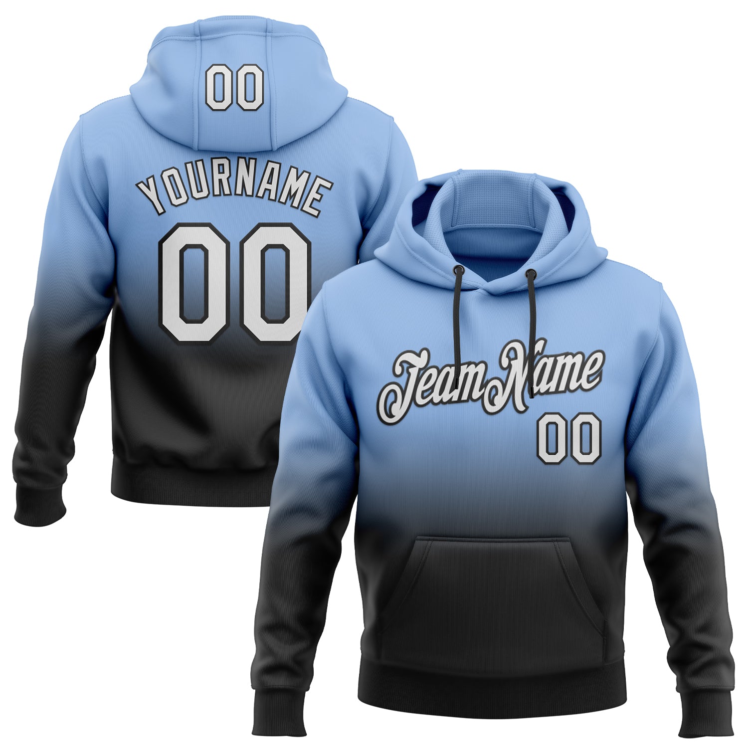 Custom Stitched Light Blue White-Black Fade Fashion Sports Pullover Sweatshirt Hoodie
