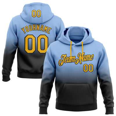 Custom Stitched Light Blue Gold-Black Fade Fashion Sports Pullover Sweatshirt Hoodie