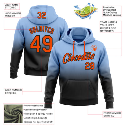 Custom Stitched Light Blue Orange-Black Fade Fashion Sports Pullover Sweatshirt Hoodie
